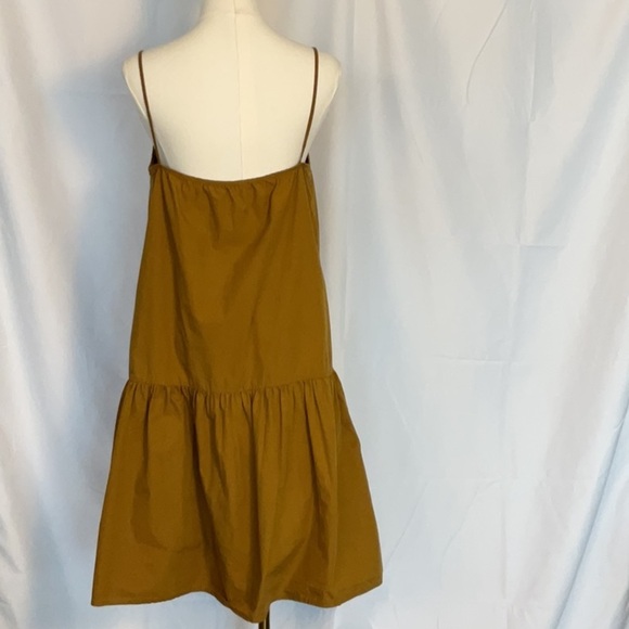 MANGO Mustard brown pure cotton solid drop waist dress size 4 - Picture 2 of 4